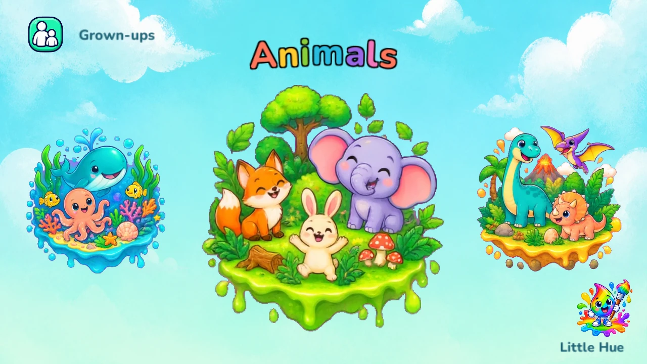 Little Hue's illustrated world selection screen